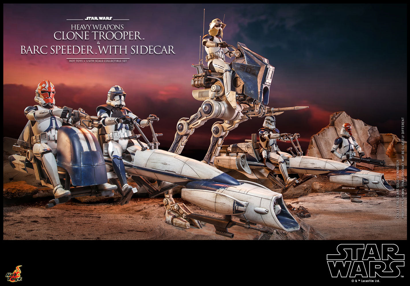 Heavy Weapons Clone Trooper and BARC Speeder with Sidecar Sixth Scale Figure Set by Hot Toys