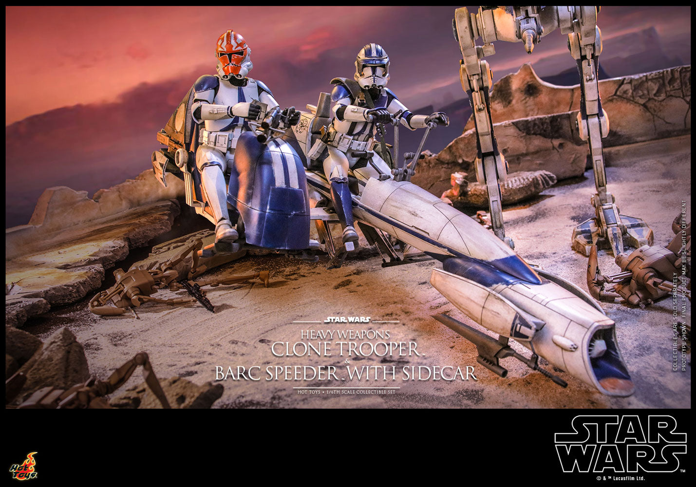 Heavy Weapons Clone Trooper and BARC Speeder with Sidecar Sixth Scale Figure Set by Hot Toys