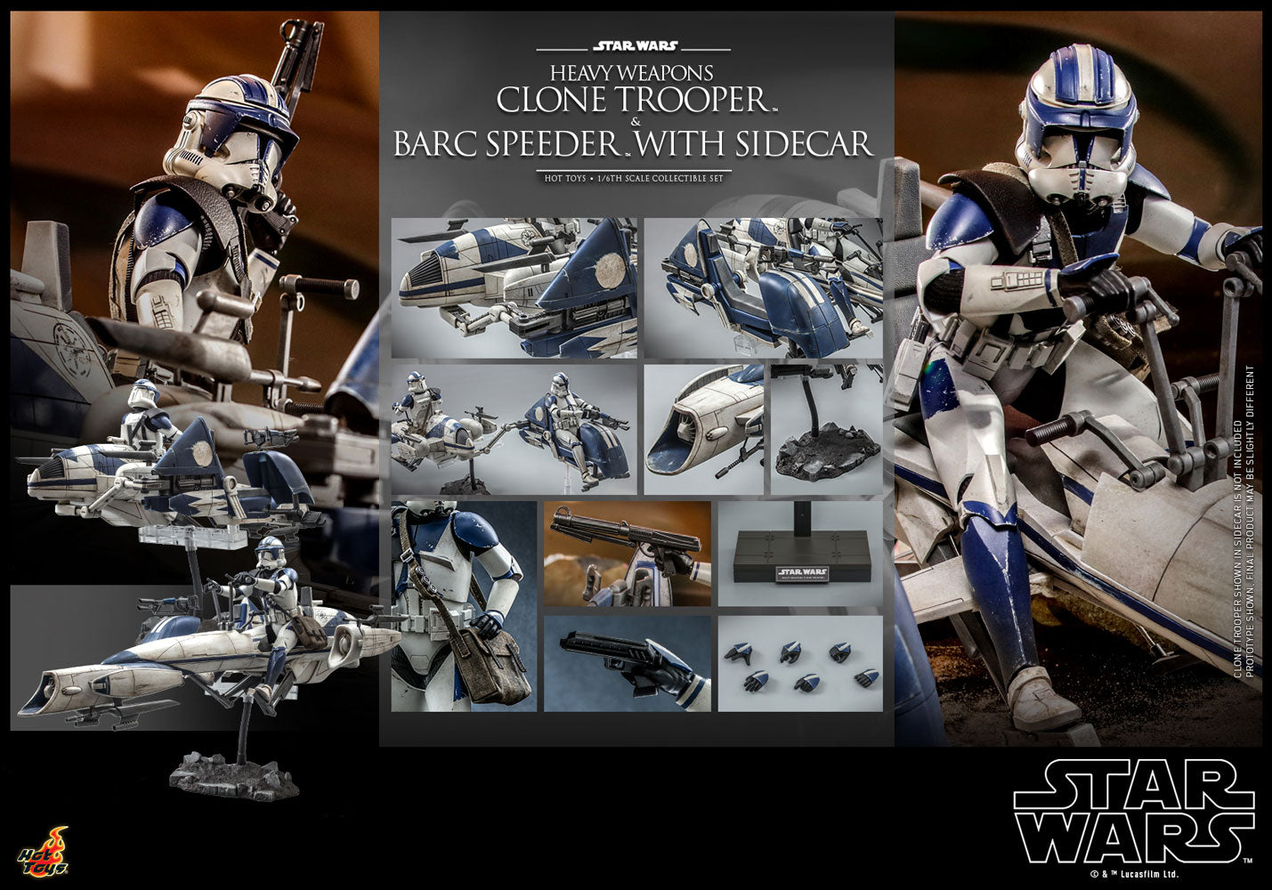 Heavy Weapons Clone Trooper and BARC Speeder with Sidecar Sixth Scale Figure Set by Hot Toys