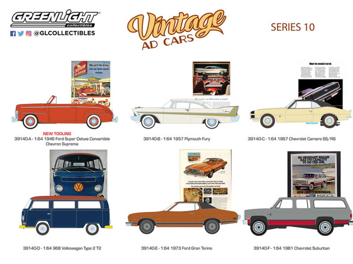 Vintage Ad Cars Series 10 1/64 Scale 6pc Case