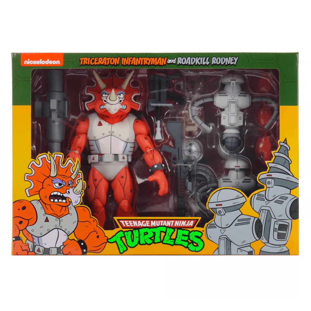 TEENAGE MUTANT NINJA TURTLES - TRICERATON INFANTRYMAN AND ROADKILL RODNEY 3-PACK ACTION FIGURE SET BY NECA