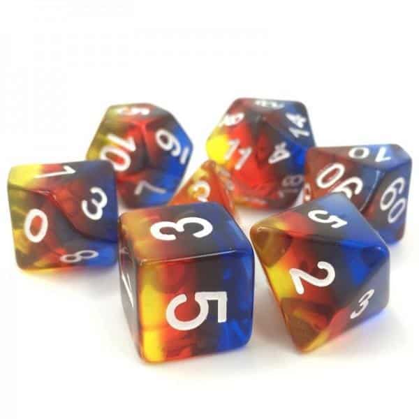 Burn Set of 7 Aurora Polyhedral Dice with White Numbers